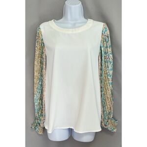 Entro Top Blouse  Balloon Sleeve Round Neck Women's Sz‎ Small NWT